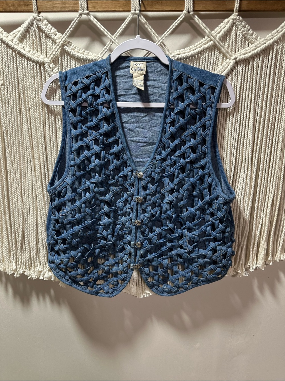 Koret Blue Braided Open-Weave Knit Vest